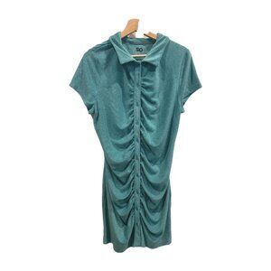 SO Terry Cloth Shirt Dress Size Extra Large Turquoise Short Sleeve Gathered Y2K‎